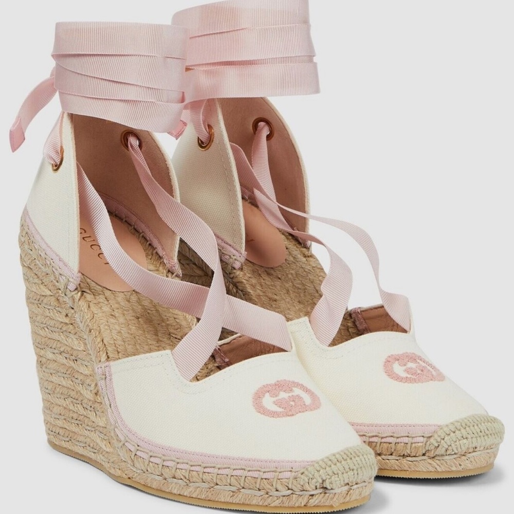 Gucci GG Logo Canvas Wedge Espadrilles